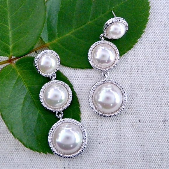 Majorica Triple Drop Pearl Earrings - Picture 2 of 3